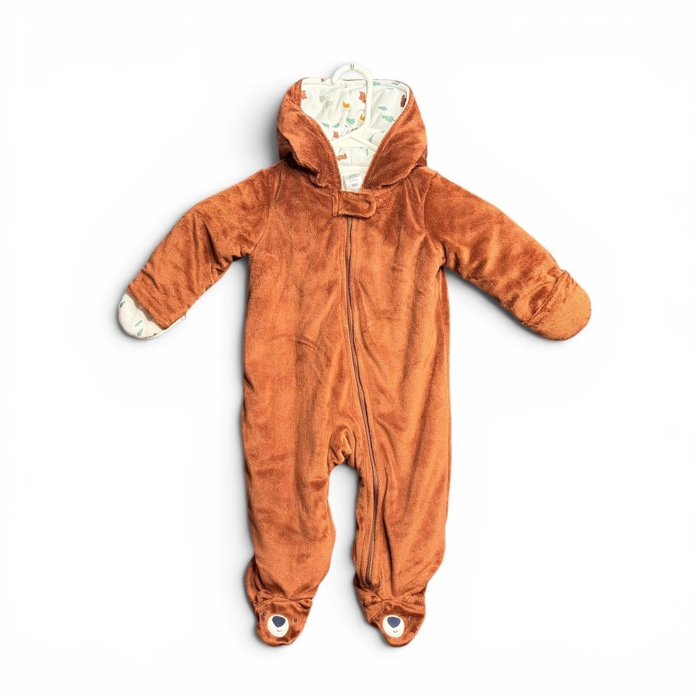 Just One You Carters Baby Bunting Pram Suit Brown Bear Fleece Hooded 9M Forest